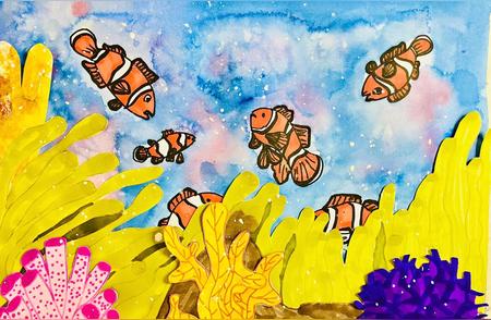 儿童美术教程：一步步教你画小丑鱼与海葵